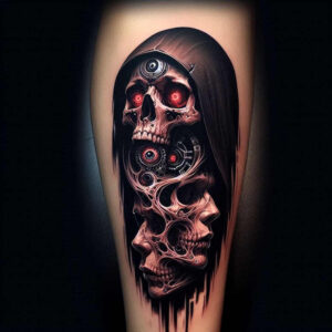 shadow-skull-tattoo – tattoo design ideas free ai generated – ominous – for-back-of-neck – Gallery: skulls-inkby-ai
