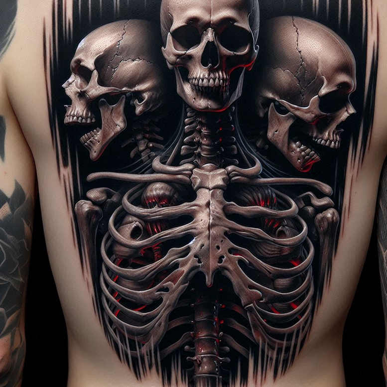 shadow-skull-tattoo – tattoo design ideas free ai generated – shadows – for-stomach – Gallery: skulls-inkby-ai