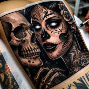 spiritual-skull-tattoo – tattoo design ideas free ai generated – foggy – for-neck – Gallery: skulls-inkby-ai