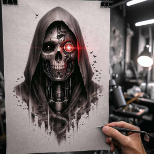 spiritual-skull-tattoo – tattoo design ideas free ai generated – moody – for-behind-ear – Gallery: skulls-inkby-ai
