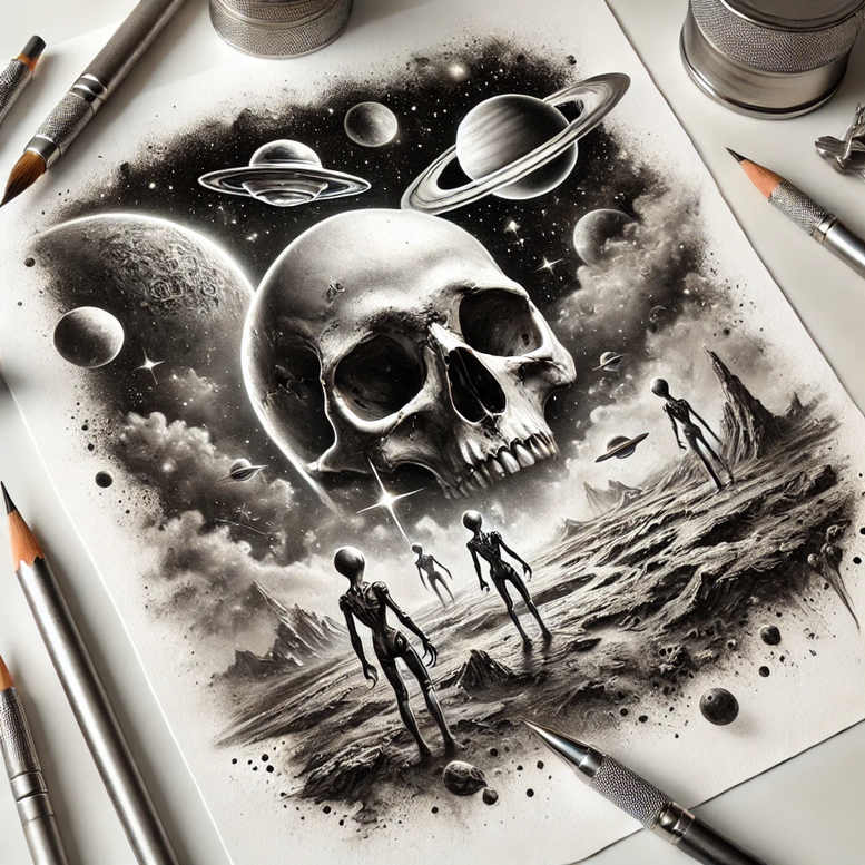 symbolic-meaning-skull-tattoo – tattoo design ideas free ai generated – whisper – for-outer-arm – Gallery: skulls-inkby-ai