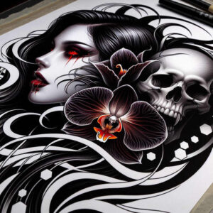 symbolic-skull-tattoo – tattoo design ideas free ai generated – nightmarish – for-ankle – Gallery: skulls-inkby-ai