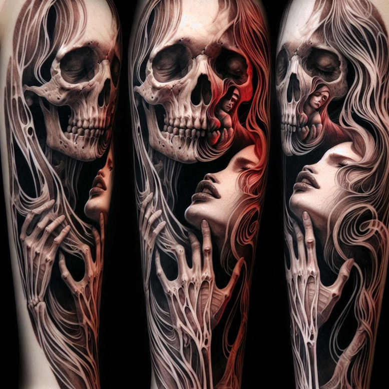 skulls tattoo design ideas Surrealism dreamlike anatomy for triceps