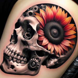 skulls tattoo design ideas Surrealism melted shapes bone detailing for elbow