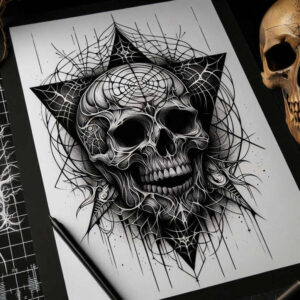 skulls tattoo design ideas Surrealism enigmatic light decay lines symbol of endurance