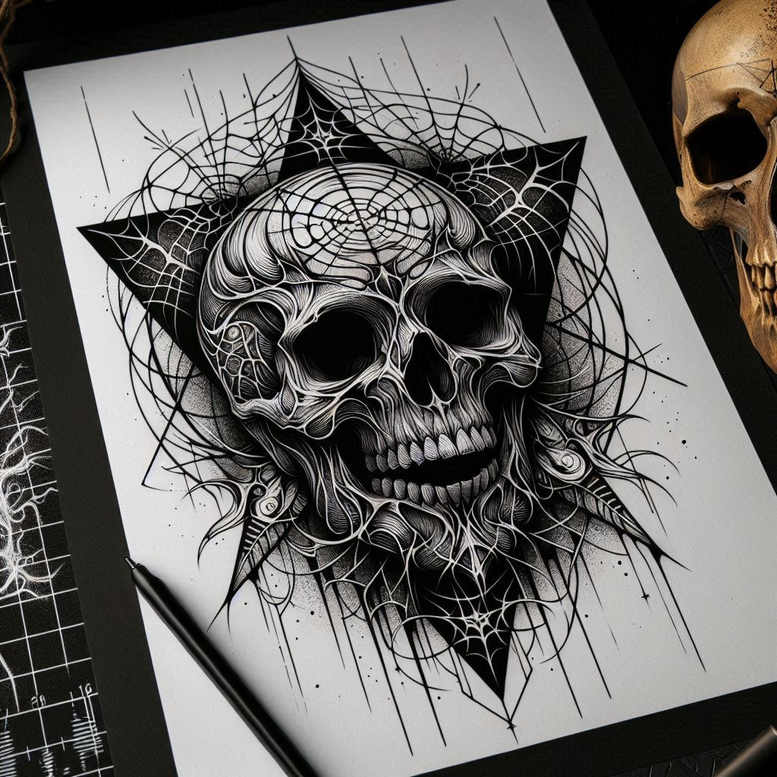 skulls tattoo design ideas Surrealism enigmatic light decay lines symbol of endurance