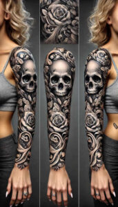 skulls tattoo design ideas Surrealism blurred edges morbid elegance for lower thigh