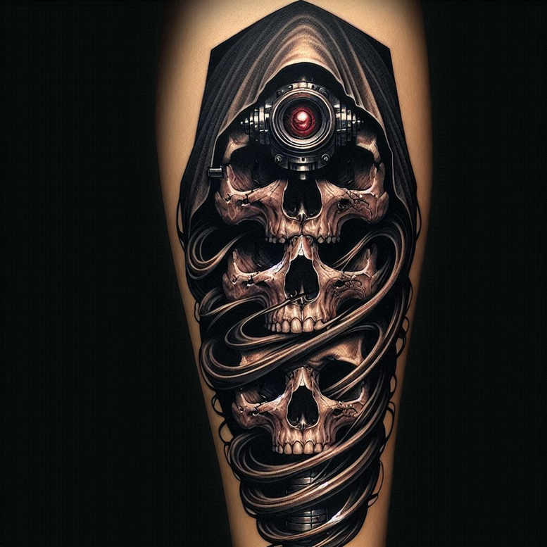 transformation-motif-skull-tattoo – tattoo design ideas free ai generated – screaming – for-outer-arm – Gallery: skulls-inkby-ai