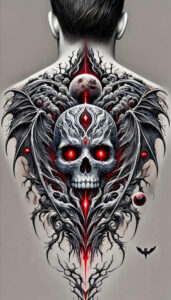 wave-skull-tattoo – tattoo design ideas free ai generated – deformed – for-lower-back – Gallery: skulls-inkby-ai