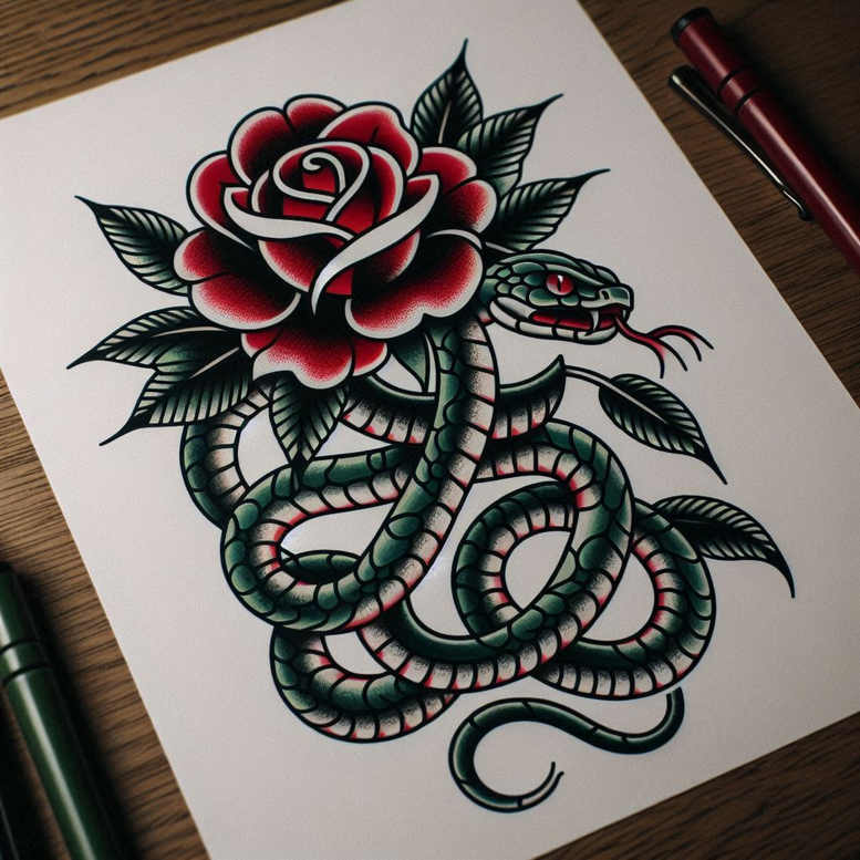 geometric-detail-snake-tattoo – tattoo design ideas free ai generated – short-stroke – for-heel – Gallery: snakes-inkby-ai