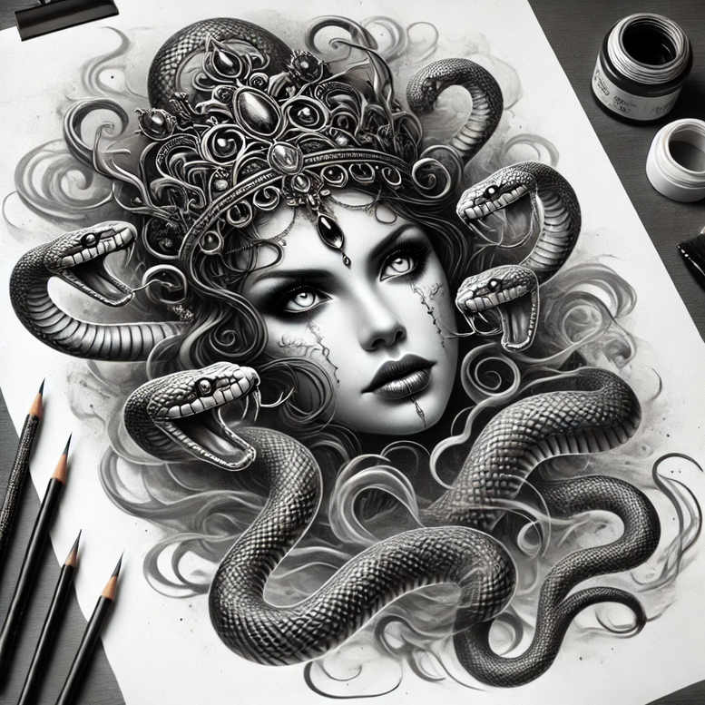 snakes tattoo design ideas deep-shading iconic for spine