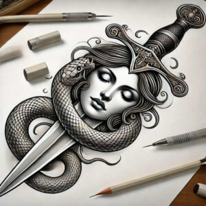 snakes tattoo design ideas wide-angle point minimal for lower back