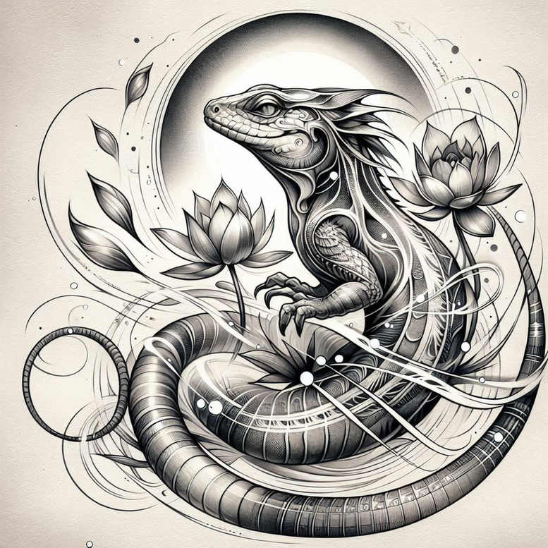 colorful-sobek-tattoo-uncanny-for-behind-ear – tattoo design ideas free ai generated – Gallery: sobek-inkby-ai