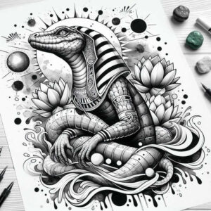 shaded-sobek-tattoo-menacing-for-temple – tattoo design ideas free ai generated – Gallery: sobek-inkby-ai
