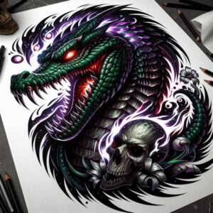 colorful-sobek-tattoo-night-terror-for-knee – tattoo design ideas free ai generated – Gallery: sobek-inkby-ai