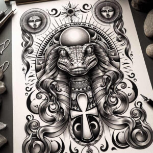 sobek tattoo design ideas Realism reflection effect ancient protector for calf