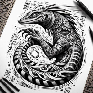 sobek tattoo design ideas Surrealism fragmentation crocodile god for lower chest