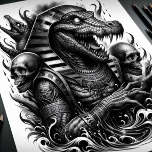 sobek tattoo design ideas Realism studio quality crocodile mask stands for resilience