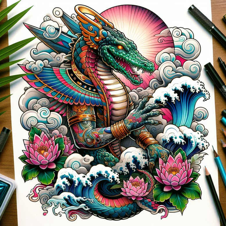 sobek tattoo design ideas sharp-focus nile beast for thigh