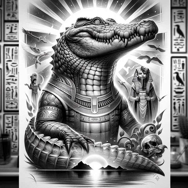 sobek tattoo design ideas textural detail ritual strength stands for determination