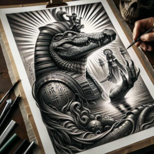 sobek tattoo design ideas Surrealism abstract forms sacred creature for calf