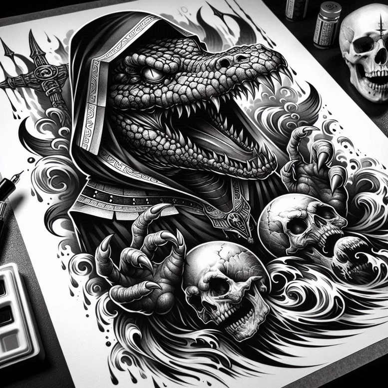 sobek tattoo design ideas true-to-life water guardian for triceps