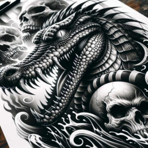 mystical-sobek-tattoo-freaky-for-full-back – tattoo design ideas free ai generated – Gallery: sobek-inkby-ai