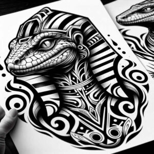 war-motif-sobek-tattoo-chained-for-neck – tattoo design ideas free ai generated – Gallery: sobek-inkby-ai