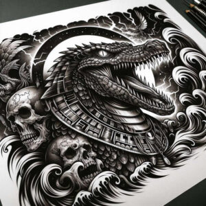 mystical-sobek-tattoo-cursed-for-upper-back – tattoo design ideas free ai generated – Gallery: sobek-inkby-ai