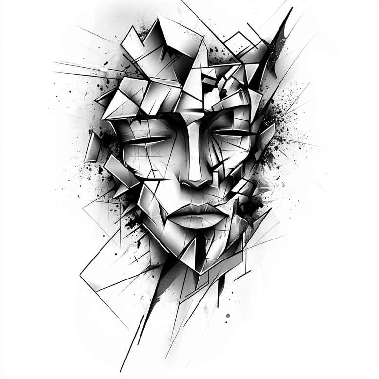 dream-motif-figure-tattoo – tattoo design ideas free ai generated – noir – for-lower-chest – Gallery: surrealistic-characters-inkby-ai