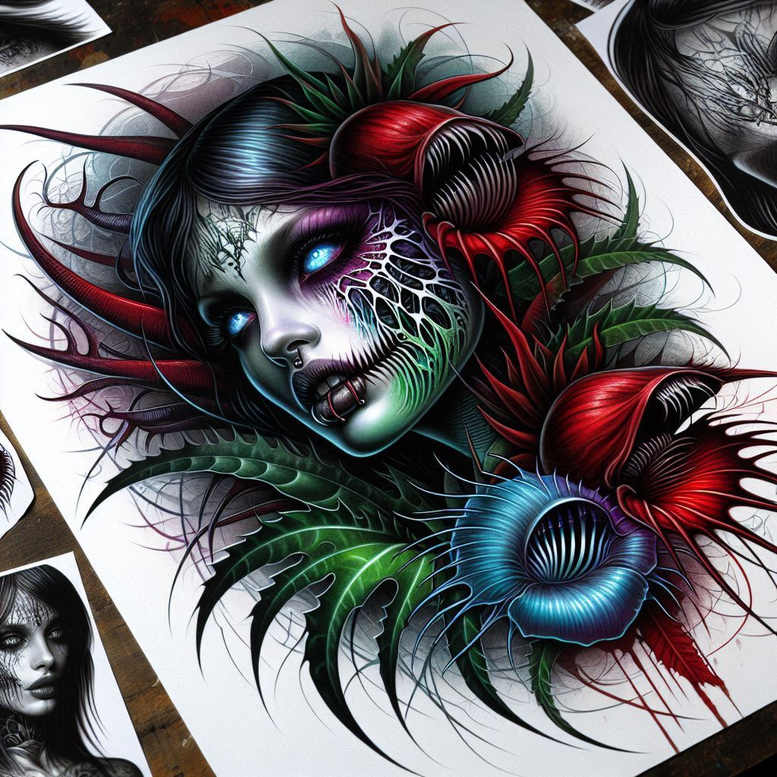 surrealistic-characters tattoo design ideas Surrealism juxtaposition floating face for forearm
