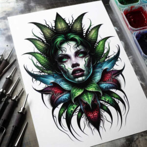 surrealistic-characters tattoo design ideas bold highlights mind-shift mask symbol of perseverance