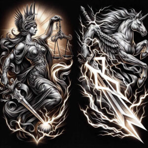 balance-and-justice-tattoo – tattoo design ideas free ai generated – neotraditional-refined-lines – for-back – Gallery: themis-inkby-ai