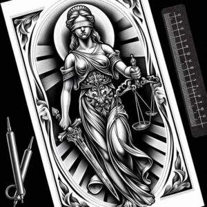 balance-symbol-tattoo – tattoo design ideas free ai generated – realism-soft-focus – for-sternum – Gallery: themis-inkby-ai