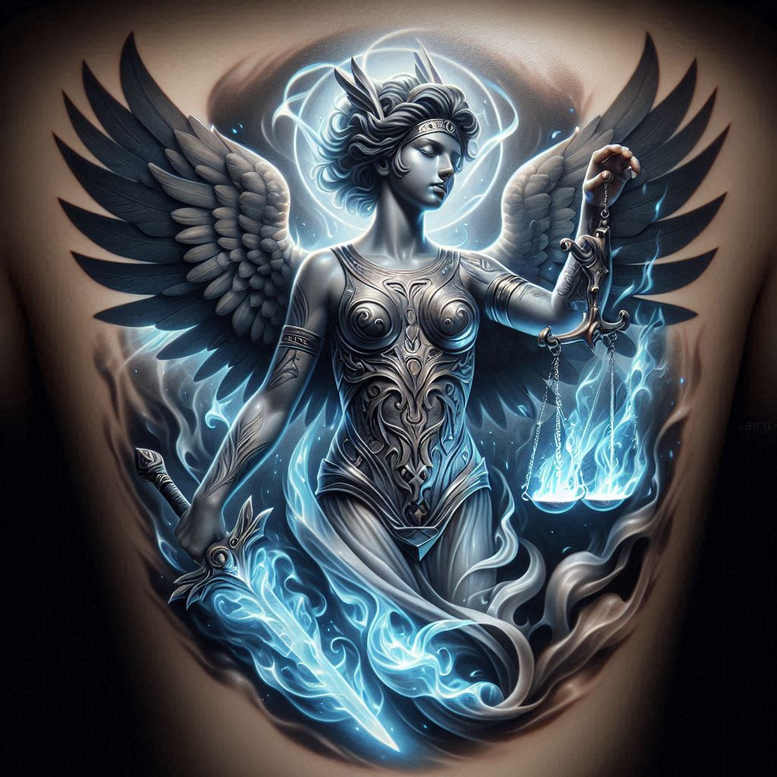 law-and-order-tattoo – tattoo design ideas free ai generated – realism-ink-realism – for-upper-arm – Gallery: themis-inkby-ai