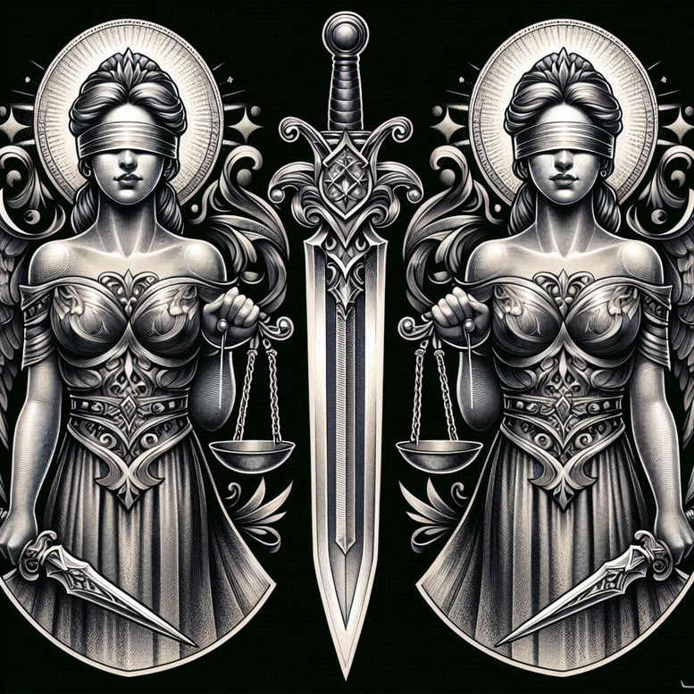 punishment-and-reward-tattoo – tattoo design ideas free ai generated – neotraditional-enhanced-shading – for-upper-shoulder – Gallery: themis-inkby-ai