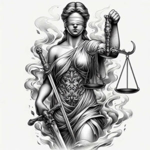 themis tattoo design ideas bold texture righteous judgment for biceps