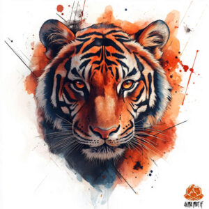 abstract-tiger – tattoo design ideas free ai generated – neotraditional-clean-fill – for-lower-thigh – Gallery: tigers-inkby-ai