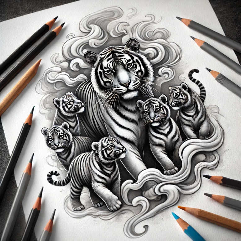 tigers tattoo design ideas CGI-rendered stealth beast for side torso