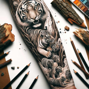 tiger-with-motion – tattoo design ideas free ai generated – surrealism-esoteric-symbolism – for-wrist-side – Gallery: tigers-inkby-ai