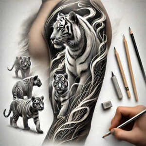 tribal-tiger – tattoo design ideas free ai generated – realism-gradient-tones – for-toe – Gallery: tigers-inkby-ai