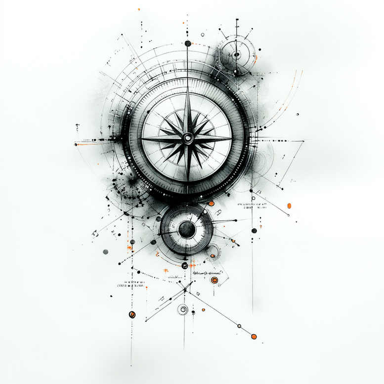 travels tattoo design ideas Surrealism fluid forms travel compass symbol of resilience