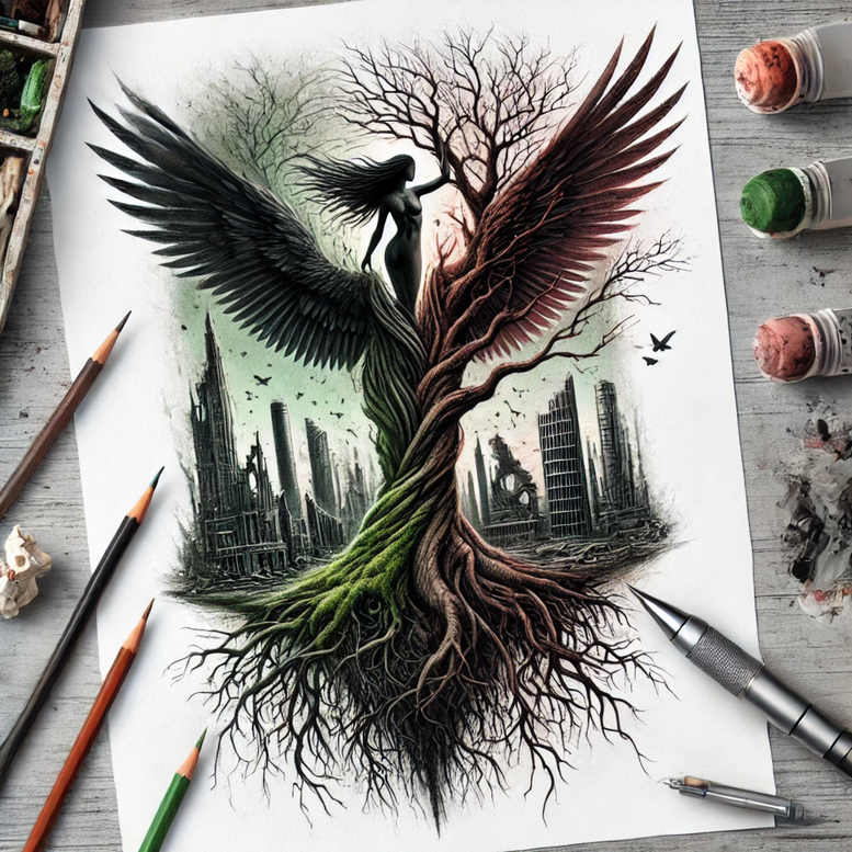 trees tattoo design ideas Surrealism mystical stability mark represents endurance