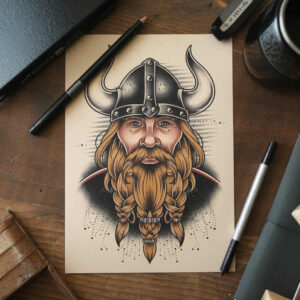 vikings tattoo design ideas gentle shadow horned helmet for back shoulder