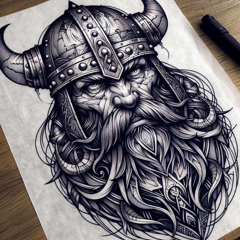 vikings tattoo design ideas Surrealism shadow play runestone for upper thigh