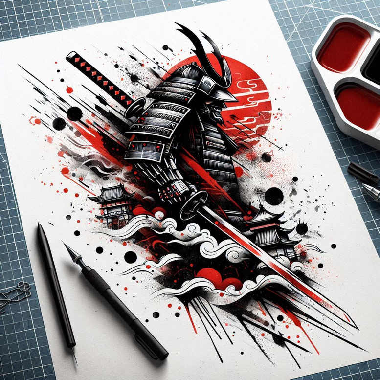battle-motif-tattoo-neotraditional-textured-fills-for-calf – tattoo design ideas free ai generated – Gallery: warriors-asia-inkby-ai