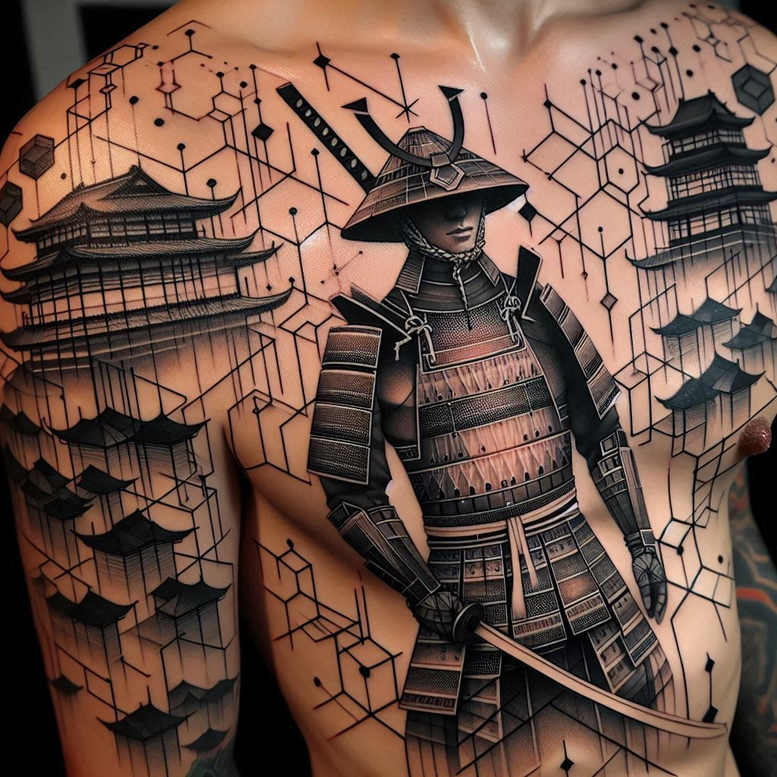 sword-tattoo-surrealism-dynamic-shapes-for-lower-chest – tattoo design ideas free ai generated – Gallery: warriors-asia-inkby-ai