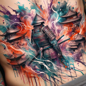 warriors-asia tattoo design ideas Surrealism shifting shapes Daimyo pride for upper back
