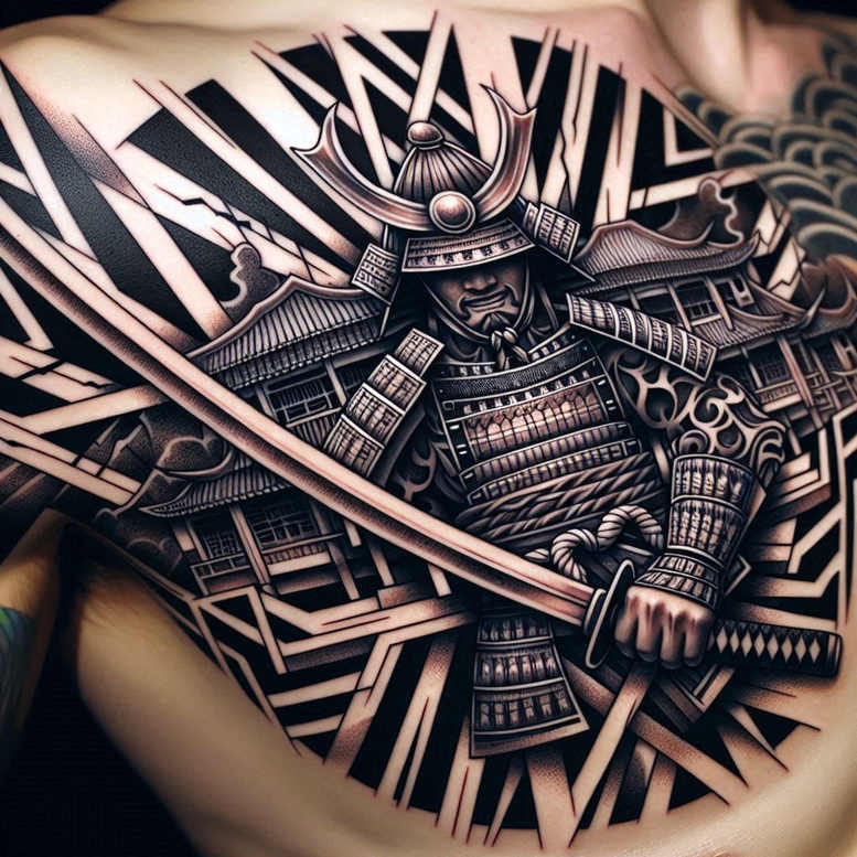 warriors-asia tattoo design ideas Realism skin texture detailed armor for lower chest