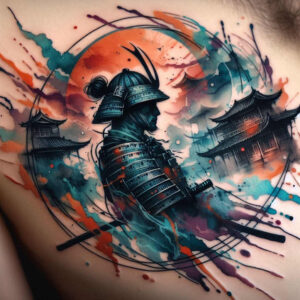 warriors-asia tattoo design ideas Surrealism morphic mask of war for upper chest